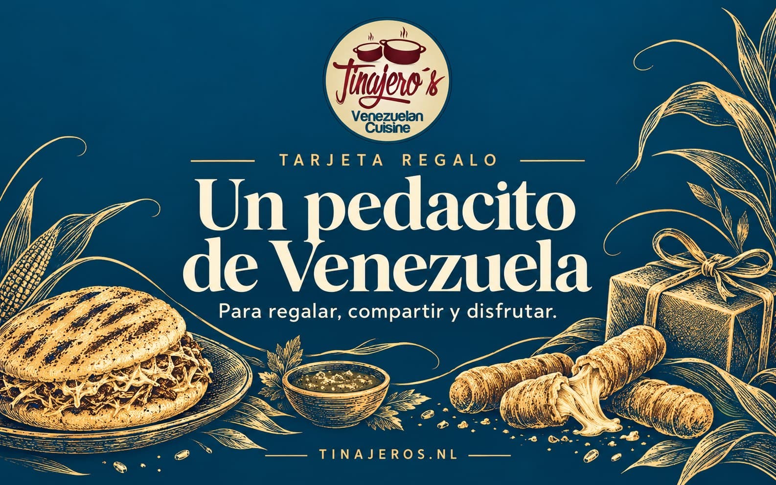 Classic Tinajero's gift card design illustrated with Venezuelan flavours